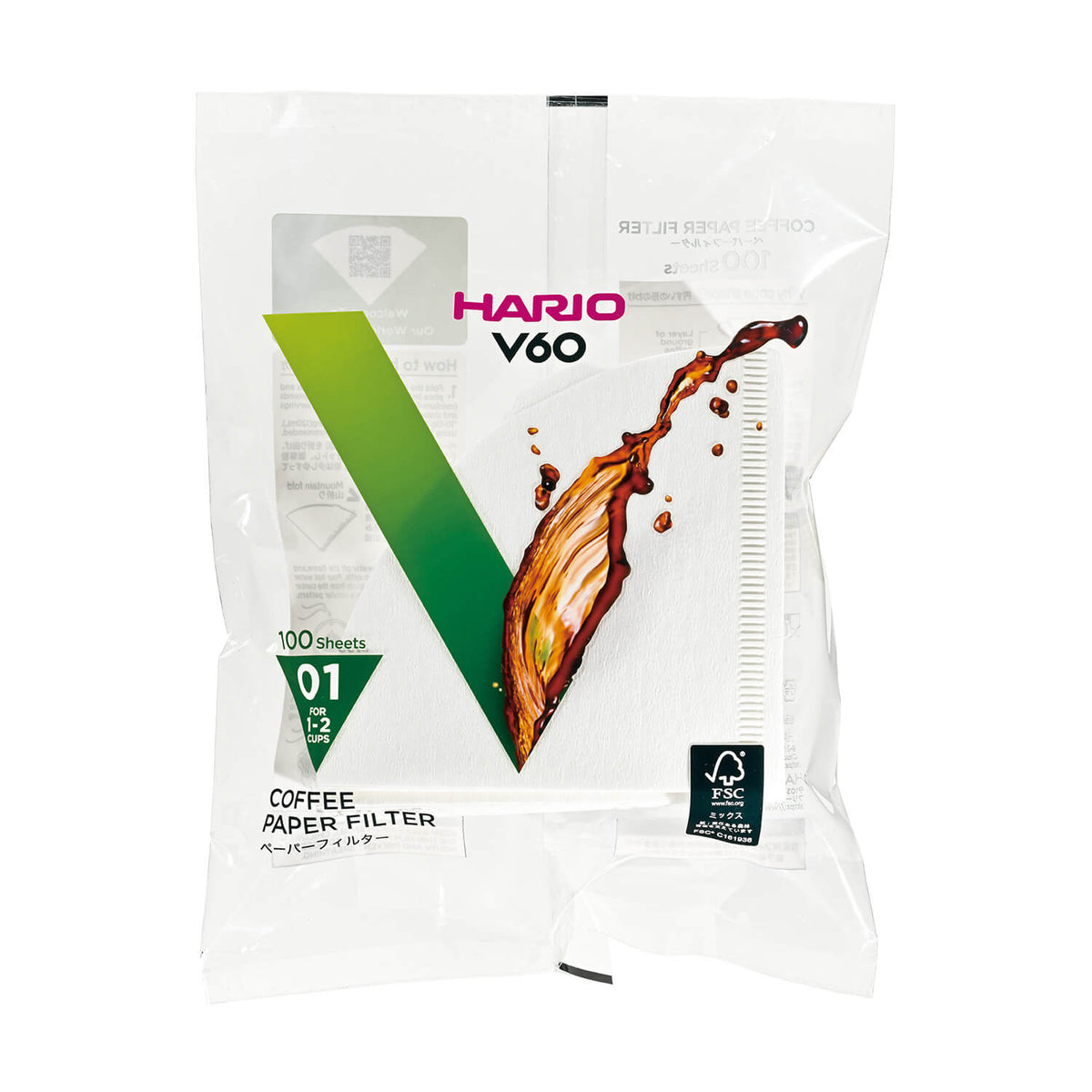Hario V60-01 Filters - Pack of 100 (Bleached)